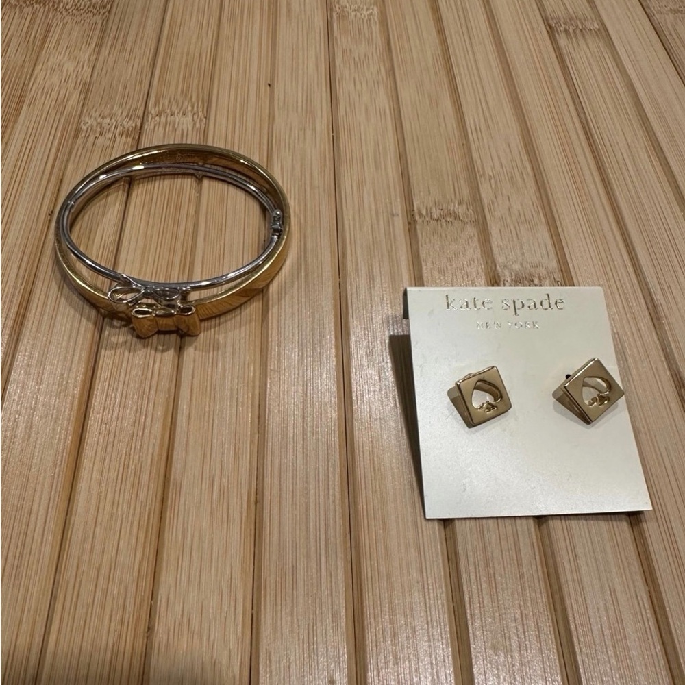 Kate Spade Gold and Silver Bow Bangle with Earrings